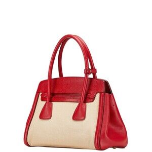Prada Shoulder Leather Saffiano Tan Canvas Bag Pink Red Handbag Beige